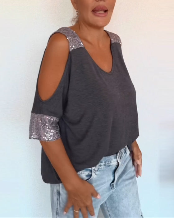 T-trøje Med Off - the - Shoulder Sequin - patch