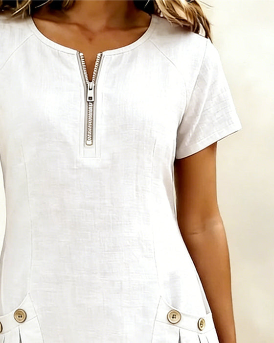 Kjole Lynlås Lomme Bomuld Hør