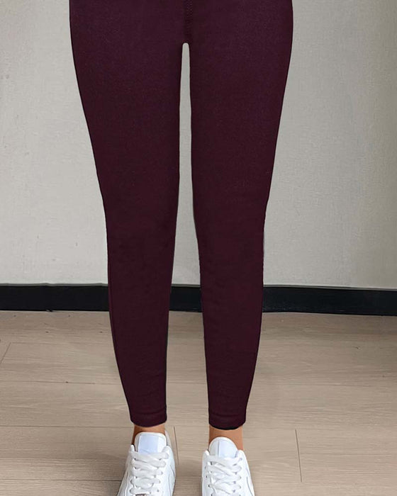 Bukser Kvinders Lomme Ensfarvet Slim Afslappet