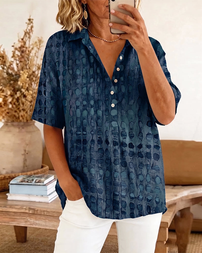 Bluse Prikket Tryk Knap Halv Stolpe