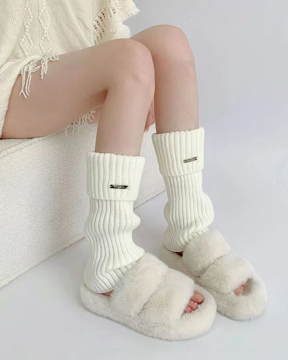 Dame Basis Ensfarvede Benvarmere Med Metalletiket, Minimalistisk Damemode