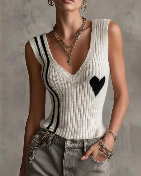 Sweater Casual Ærmeløs V‑Hals