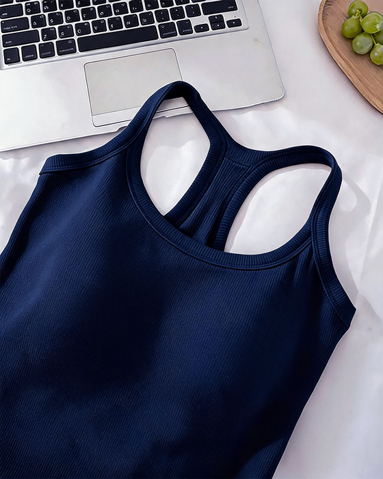 Tanktop Indbygget Bh Ribstrikket Ensfarvet
