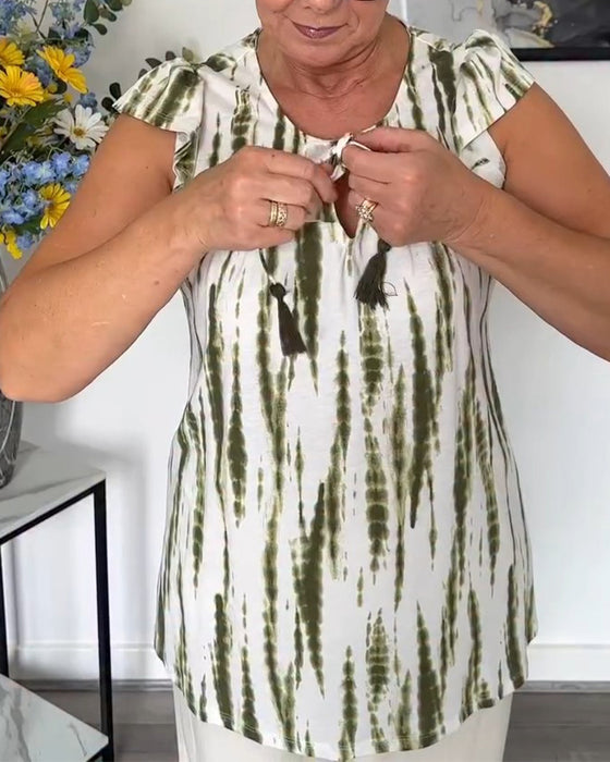 Bluse Lotusblad Ærmer Kvast Tie-Dye