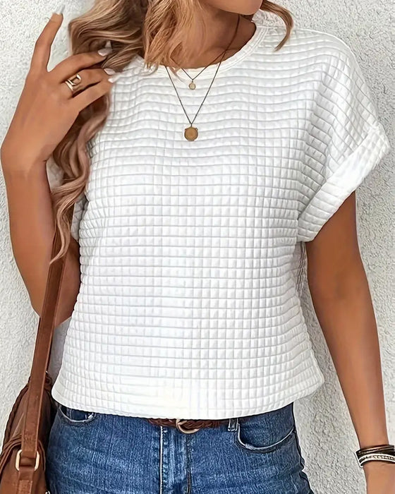 T-Shirt Rund Hals Ensfarvet Flagermusærmer