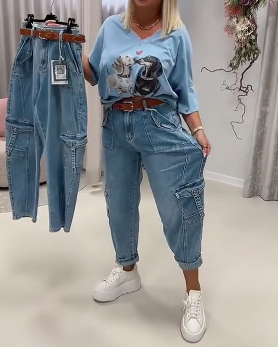 Jeans Høj Talje Cargo Stil