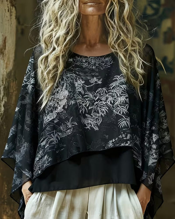 Bluse Botanisk Print Flagermusærme