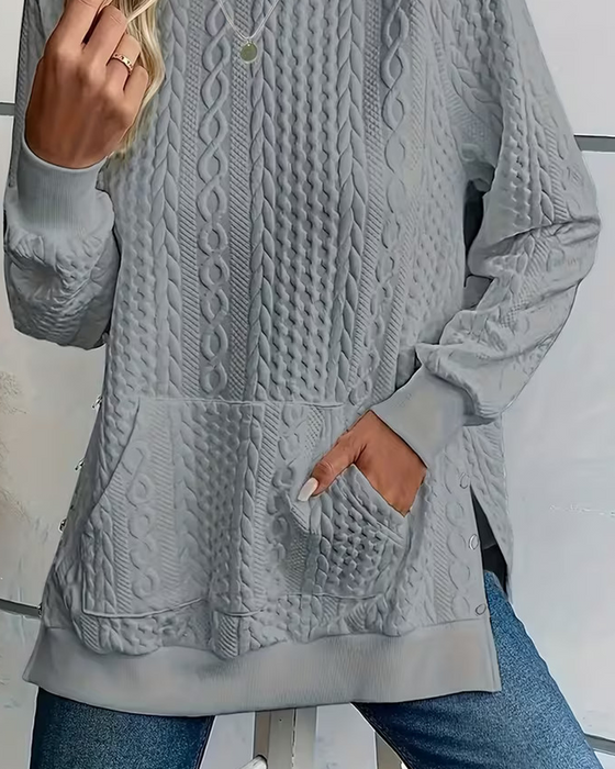 Sweatshirt Rund Hals Afslappet Slids Lomme