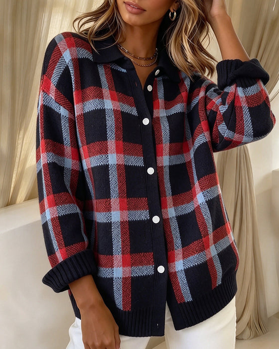 Cardigan Flip Knappet Ternet Løstsiddende