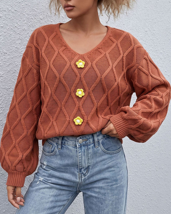 Pullover Lanterne Ærme Argyle Mode Strikket
