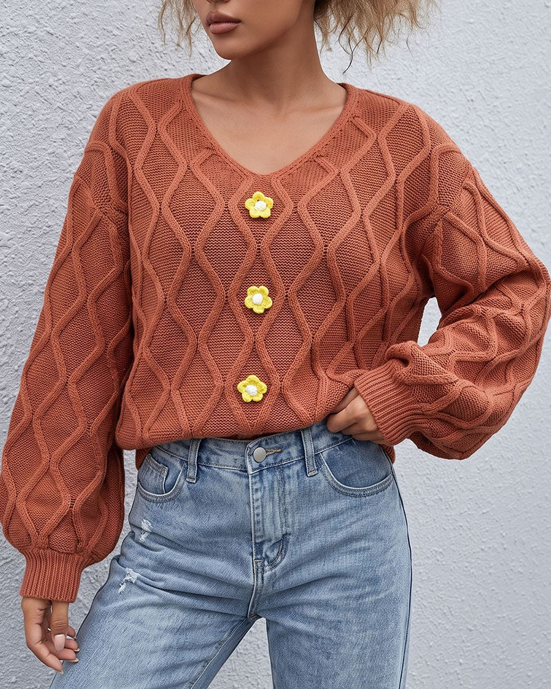 Pullover Lanterne Ærme Argyle Mode Strikket