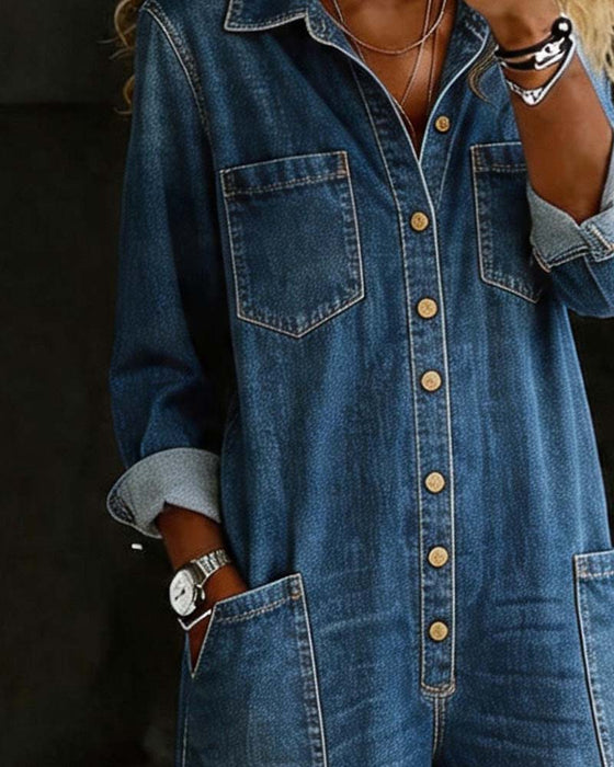Jumpsuit Cowboy Afslappet Løs Stor Lomme