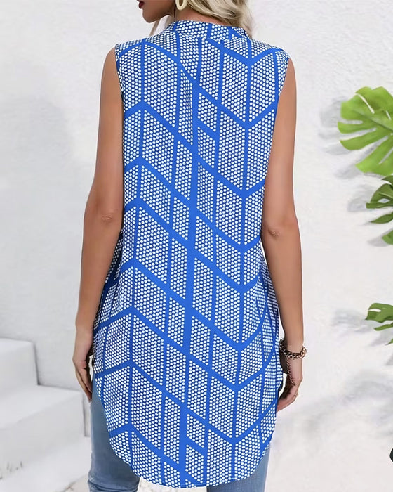 Bluse Geometrisk Tryk Ærmeløs