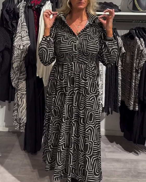 Kjole Med Lapel - Hals - Design Og Modiske Trykte Egenskaper