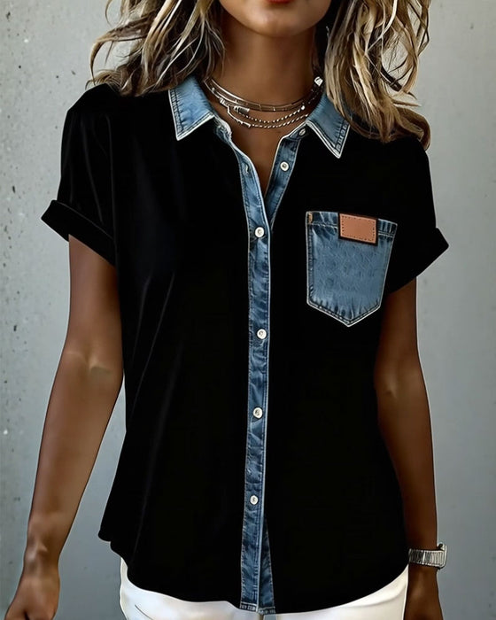 T-Shirt Denim Patchwork Nedadvendt Krave