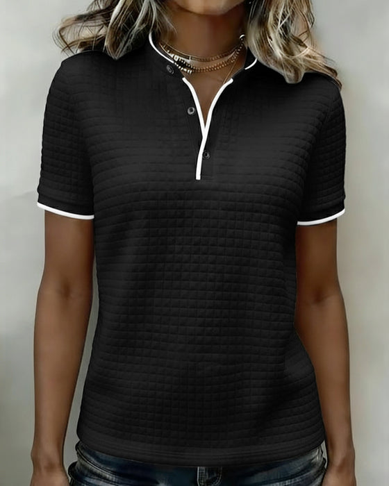 Topp Vaffelstrikket Knapper Ned Kortærmet