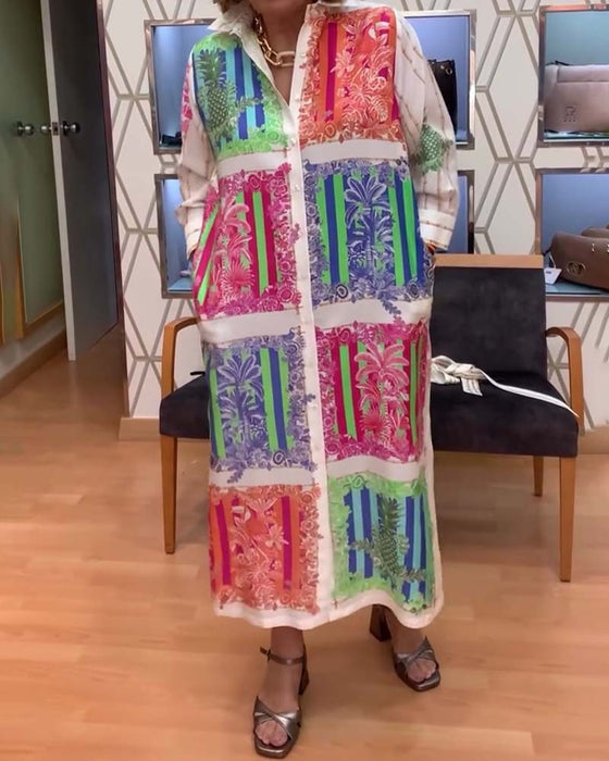 Kjole Patchwork Trykt Lang Skjorte