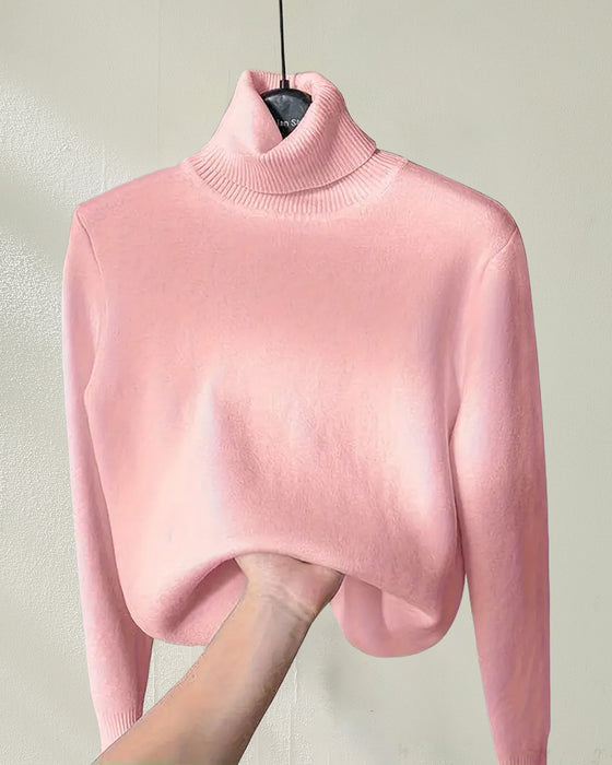 Lyserød langærmet fortykket rullekravesweater