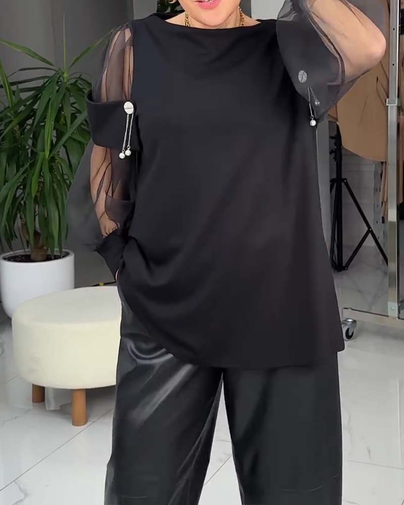 Top Modne Mesh Langærmede