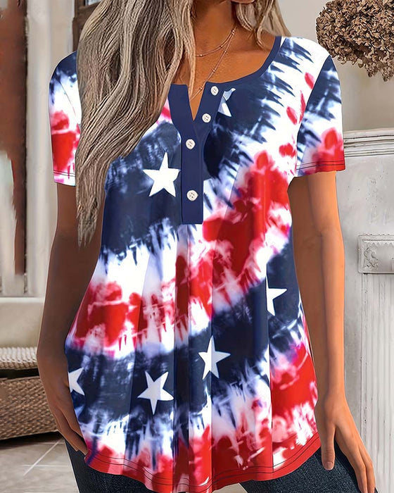 Bluser Tie-Dye Henley Kortærmet