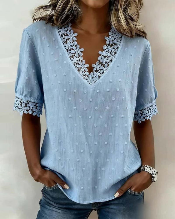 Bluse Blonde V-Hals 3D Blomstret Solid