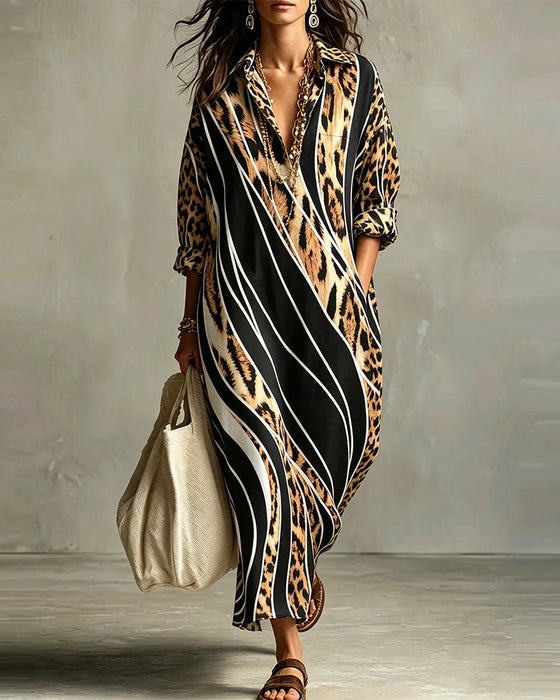 Kjole Leopard Diagonal Stribe Slag