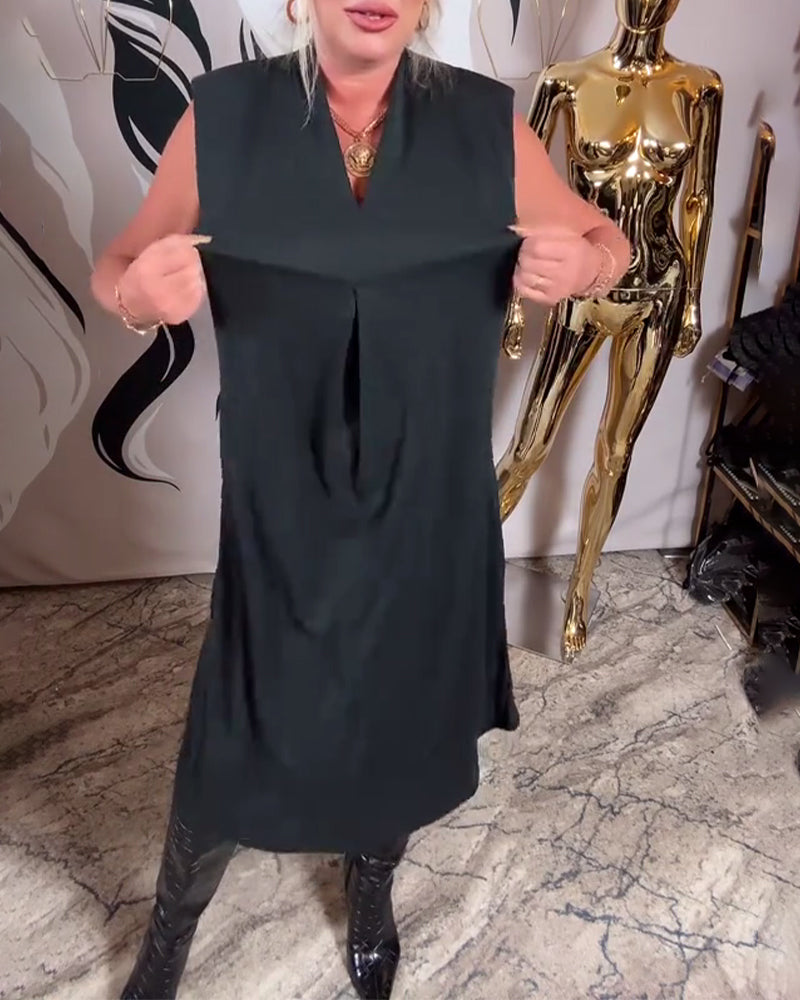 Moderne Ærmeløs Kjole Med V-Hals