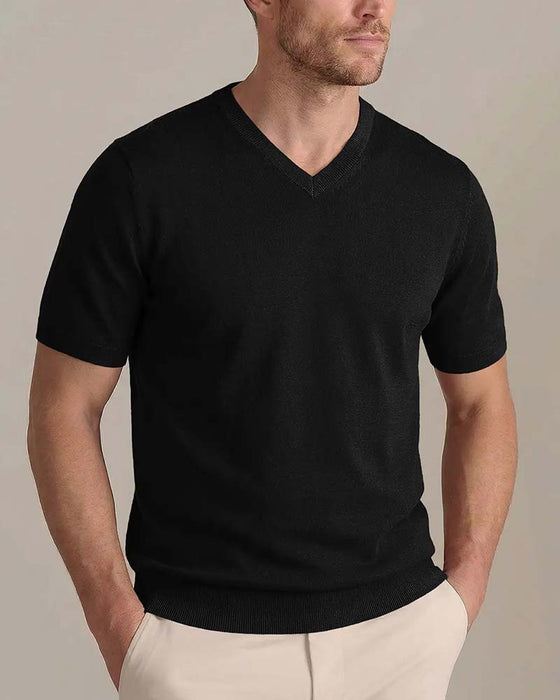 Pullover Mini V-Hals Casual Ensfarvet