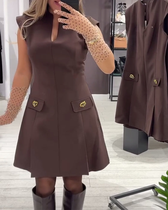 Kjole V-hals Elegant Ærmeløs