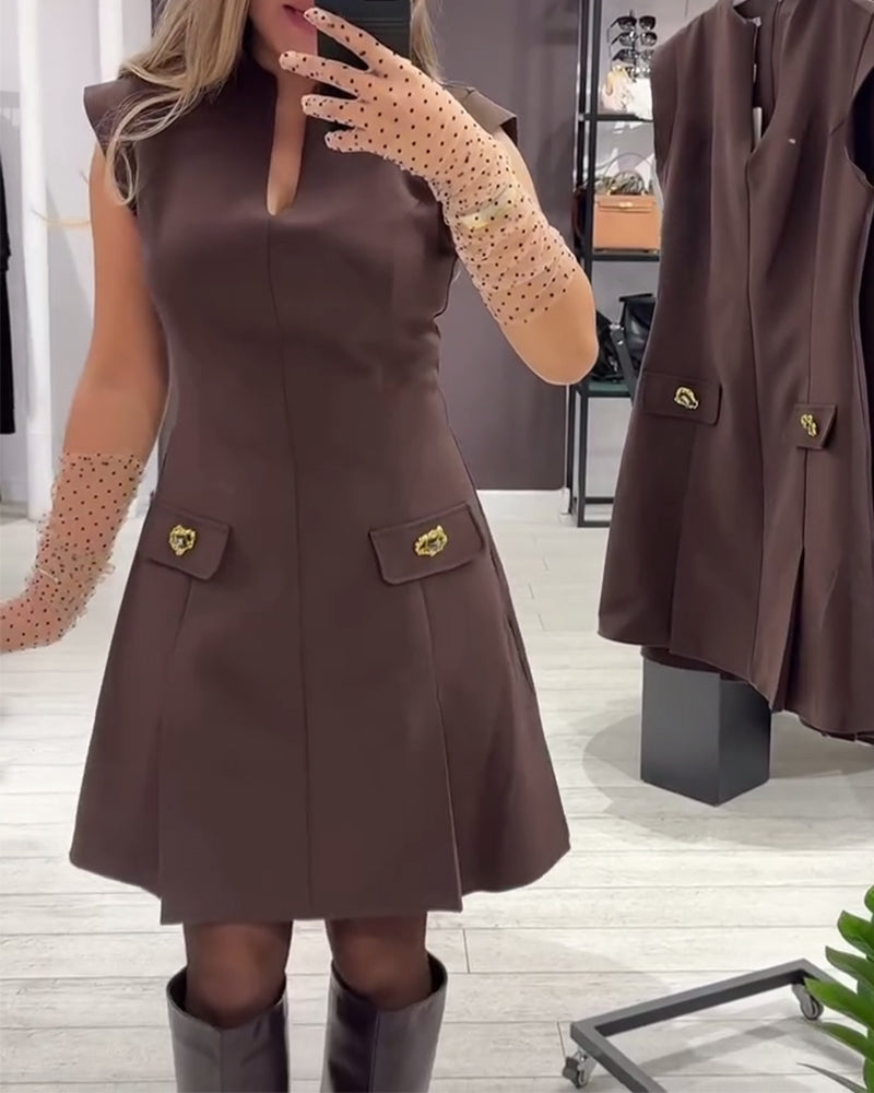 Kjole V-hals Elegant Ærmeløs