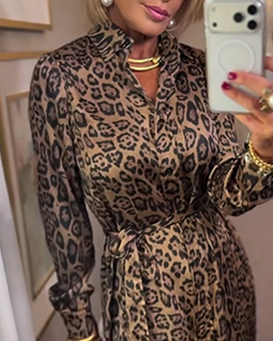 Kjole Leopard Print Slids Lang Ærme
