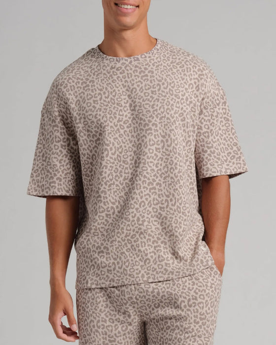 Set Leopard Tryk Loose Fit Kort Ærme Shorts
