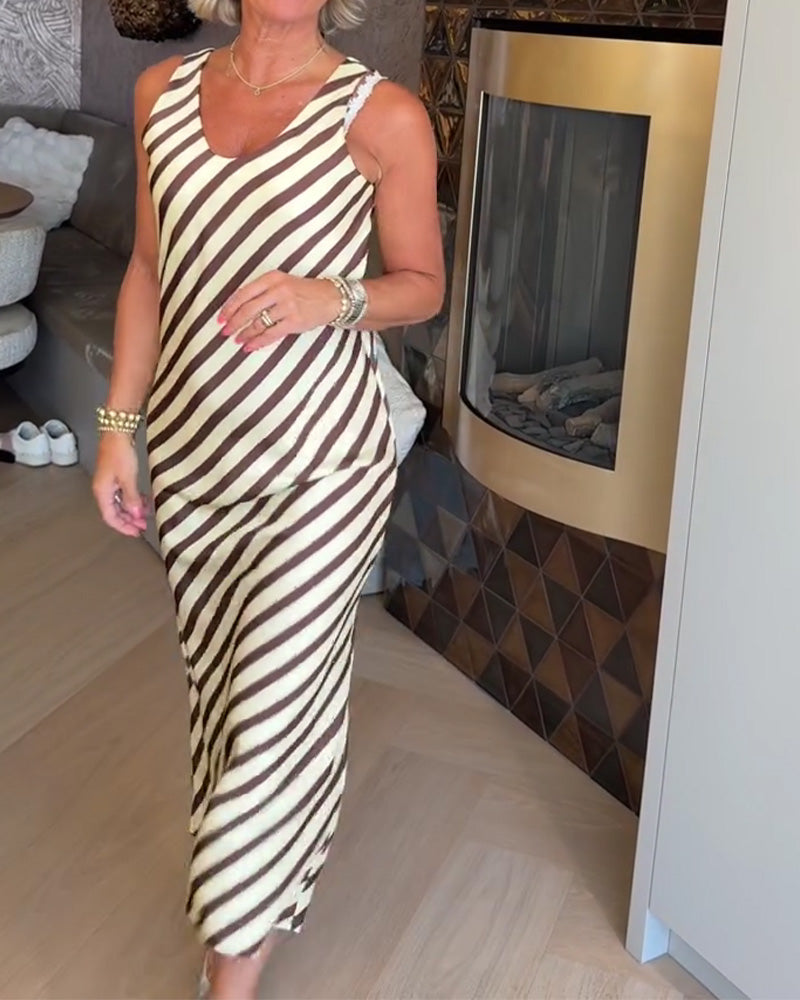 Kjole Ærmeløs Stribe Slip Maxi