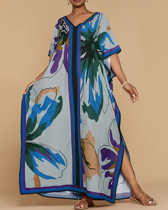 Kjole V-Hals Løs Tryk Resort Cover-Up