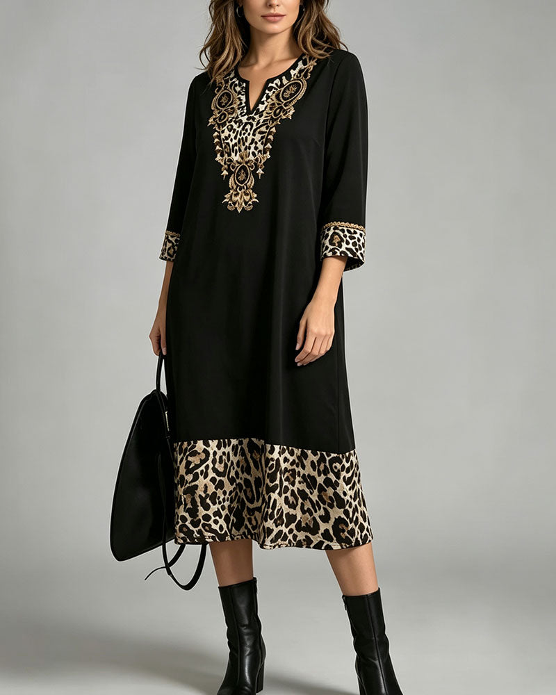 Dress Mini V-Hals Leopard Tryk Patchwork Løs