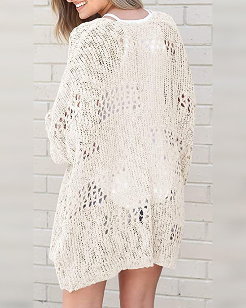 Cardigan Afslappet Langærmet Udskåret Trøje