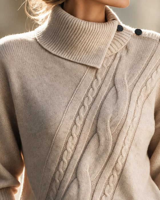 Pullover Diagonal Flet Turtleneck Knap