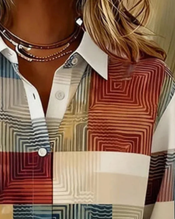 Skjorte Med Reverskrave, Ternet Mønster Og Knapper