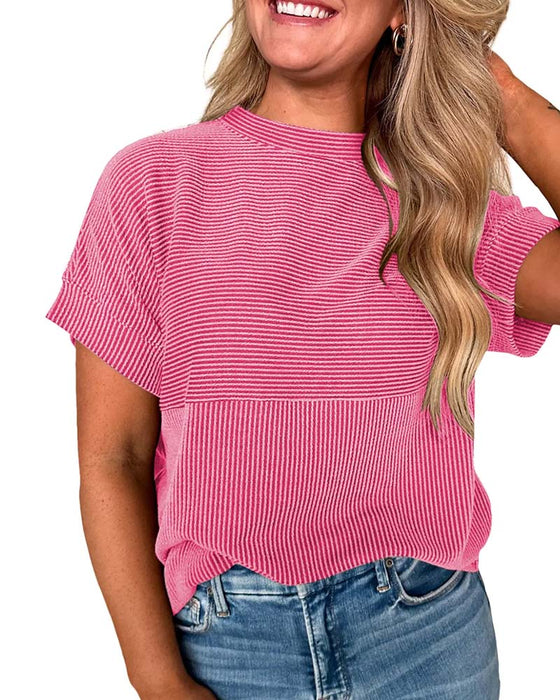 T-Shirt Stribet Kort Ærme Rund Hals