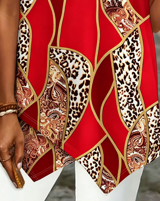 T-Shirt Uregelmæssig Geometrisk Leopard Tryk