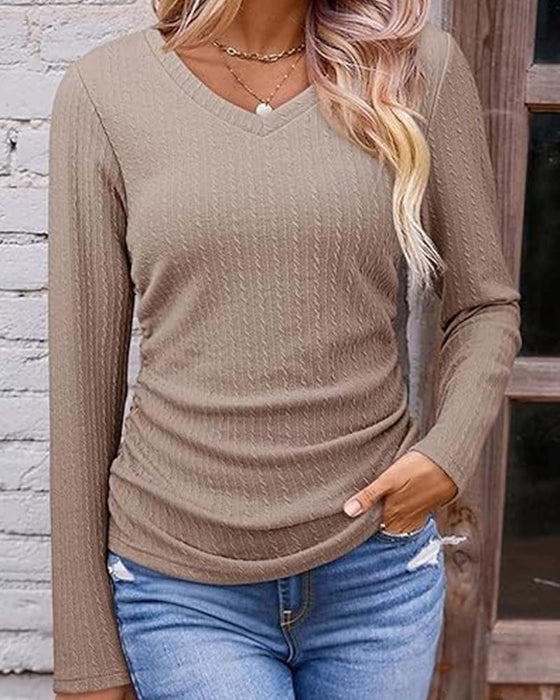 Bluse V-Hals Slim Fit Tekstureret