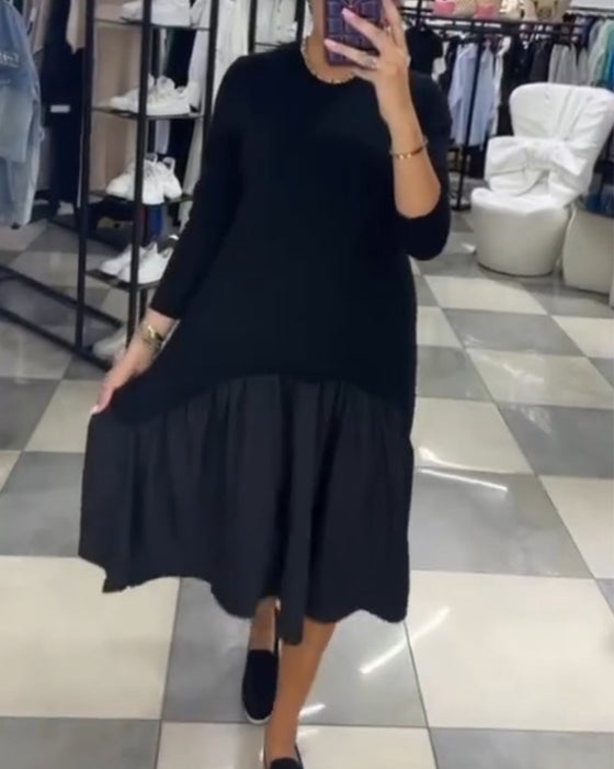 Casual patchwork-kjole med flæser