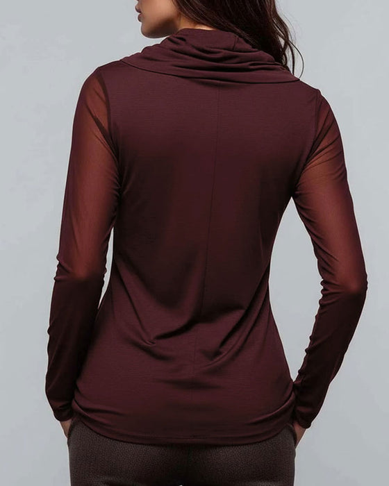 Bluse Mock Hals Ensfarvet Casual