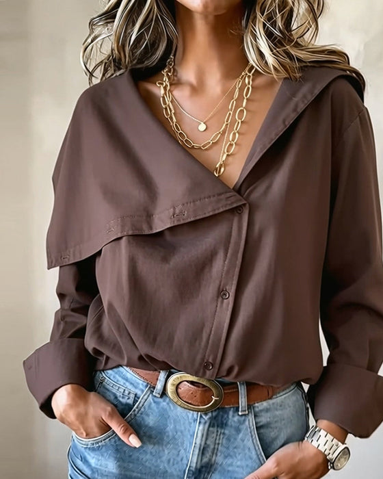Bluse Dyb V Asymmetrisk Knap Slag