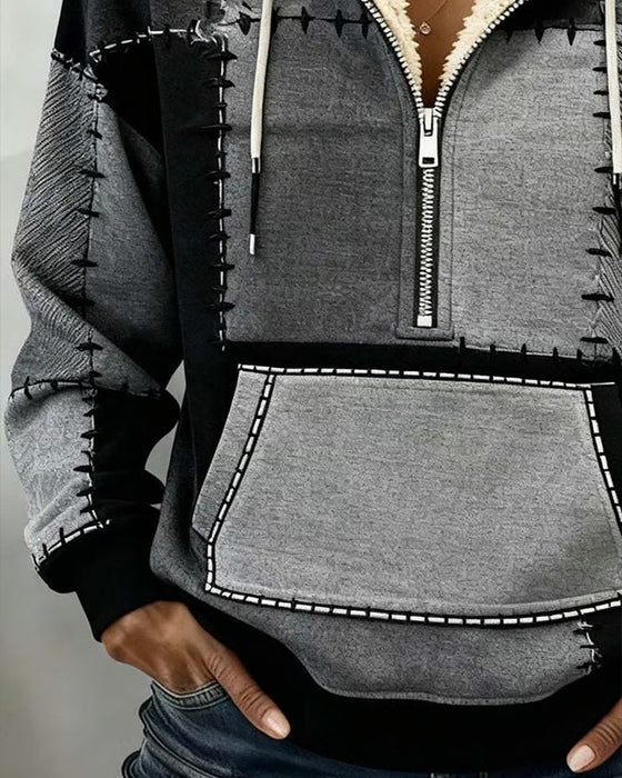 Hættetrøje Med Halvlås Og Lomme