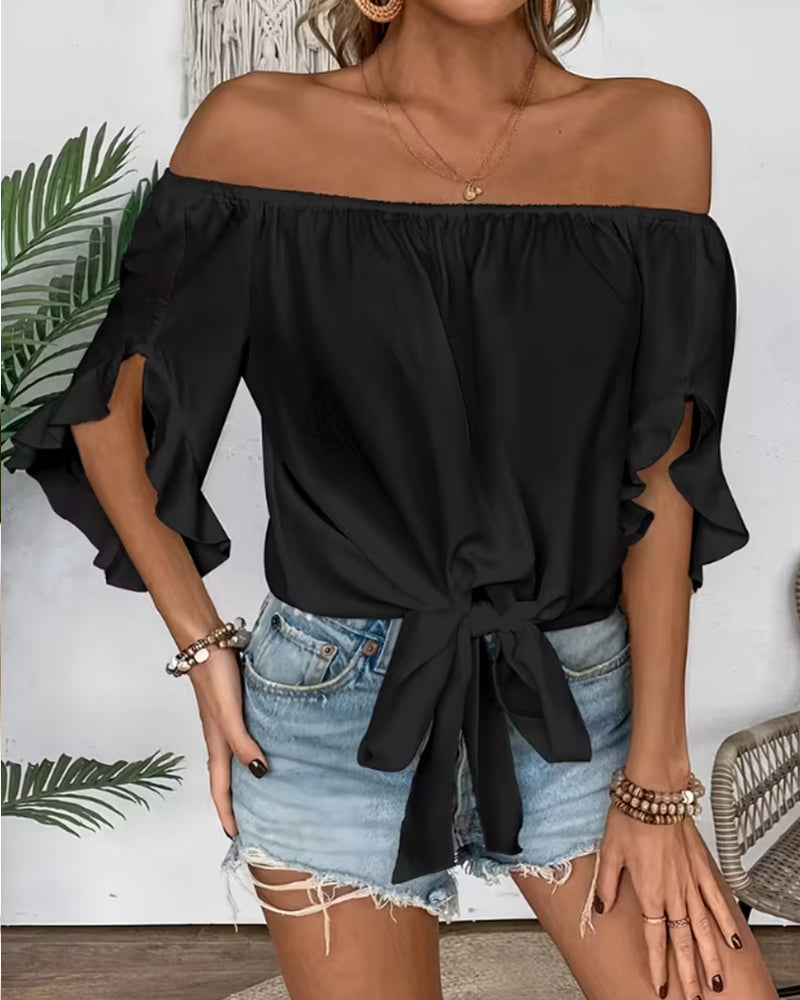 Bluse Off-Shoulder Sløjfe Klokkeærme