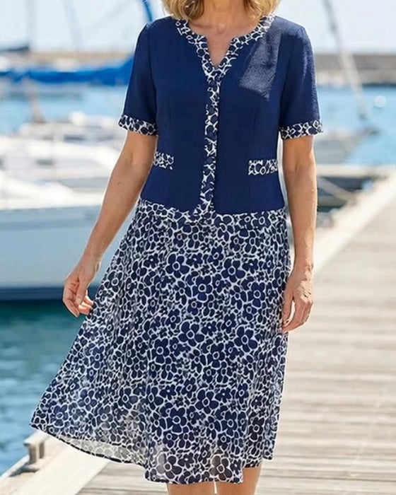Sæt Patchwork Blomstret Top + Blomstret Nederdel
