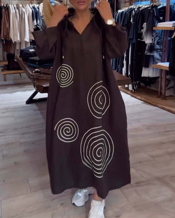 Kjole Med Hætte Langærmet Løs