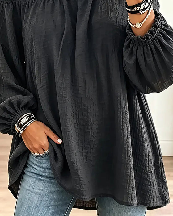 Top Off-Shoulder Løs Ensfarvet Farve