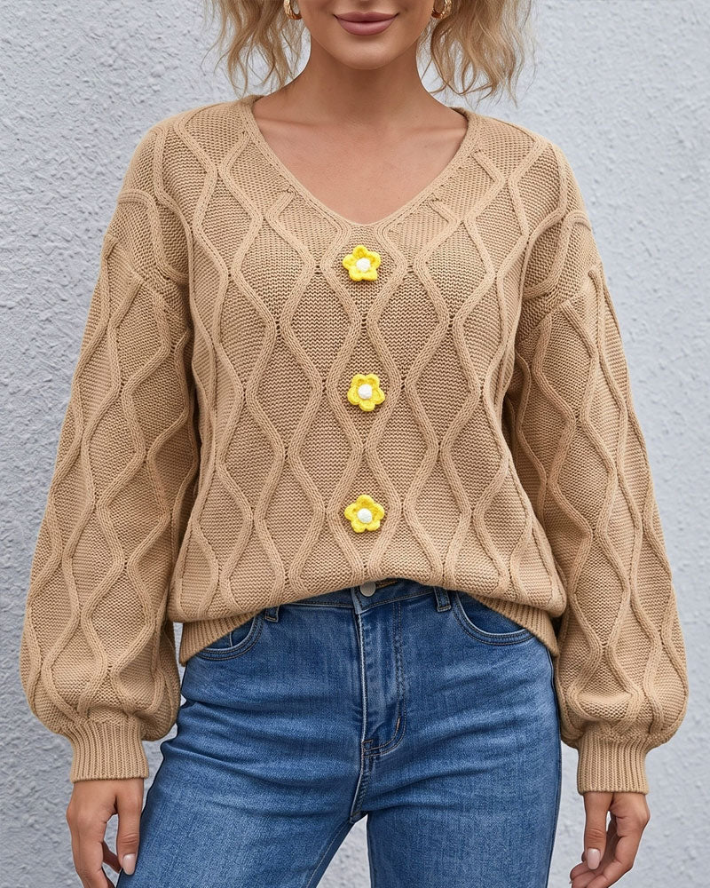 Pullover Lanterne Ærme Argyle Mode Strikket